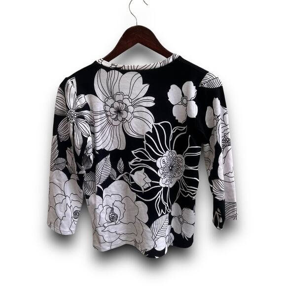 Neiman Marcus Floral Viscose Knit Beaded Blouse Size L - Picture 2 of 4